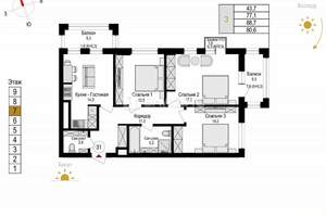 3-к квартира, вторичка, 89м2, 7/9 этаж