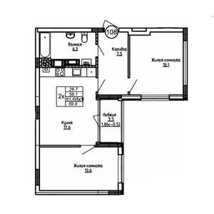 2-к квартира, вторичка, 60м2, 3/9 этаж