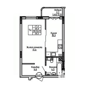 1-к квартира, вторичка, 38м2, 1/9 этаж