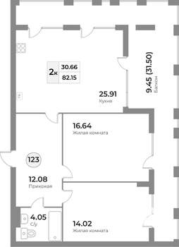 2-к квартира, вторичка, 82м2, 2/7 этаж