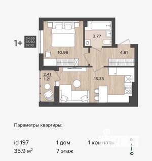 1-к квартира, вторичка, 36м2, 7/9 этаж