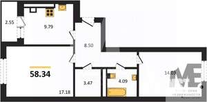 2-к квартира, вторичка, 58м2, 4/9 этаж