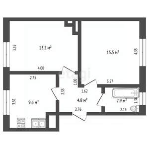 2-к квартира, вторичка, 46м2, 2/4 этаж