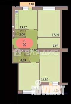 3-к квартира, вторичка, 99м2, 8/10 этаж