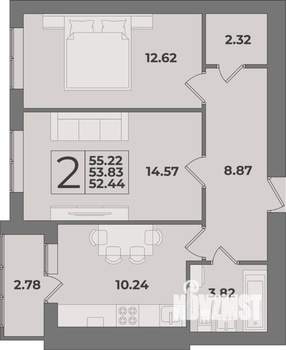 2-к квартира, вторичка, 55м2, 2/9 этаж