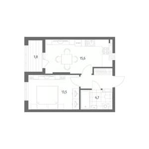1-к квартира, строящийся дом, 40м2, 3/8 этаж