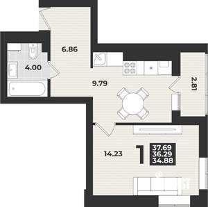 1-к квартира, вторичка, 38м2, 2/9 этаж