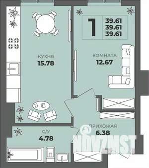 1-к квартира, строящийся дом, 40м2, 1/8 этаж
