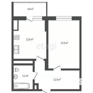 1-к квартира, вторичка, 50м2, 4/16 этаж