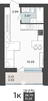 1-к квартира, строящийся дом, 29м2, 9/9 этаж