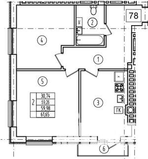 2-к квартира, строящийся дом, 60м2, 3/9 этаж