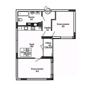 2-к квартира, вторичка, 57м2, 2/9 этаж