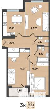 3-к квартира, сданный дом, 90м2, 2/8 этаж