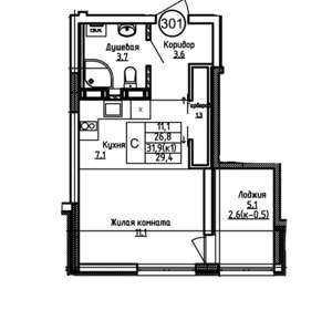 Студия квартира, вторичка, 29м2, 4/9 этаж