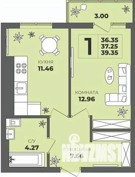 1-к квартира, строящийся дом, 37м2, 2/8 этаж