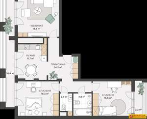 3-к квартира, вторичка, 92м2, 10/12 этаж