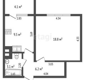 1-к квартира, вторичка, 38м2, 5/12 этаж