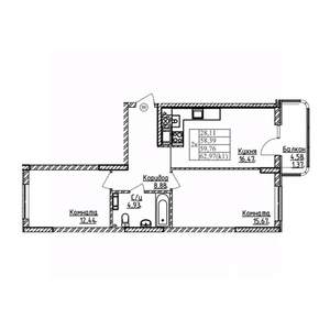 2-к квартира, строящийся дом, 60м2, 6/9 этаж