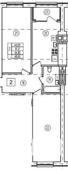 2-к квартира, строящийся дом, 67м2, 1/9 этаж