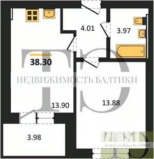 1-к квартира, вторичка, 38м2, 2/4 этаж