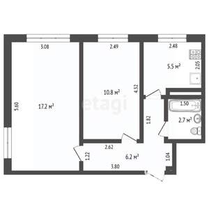 2-к квартира, вторичка, 42м2, 1/5 этаж
