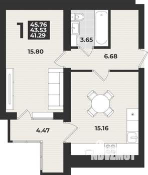 1-к квартира, вторичка, 46м2, 3/9 этаж