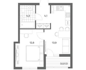 1-к квартира, строящийся дом, 37м2, 5/9 этаж