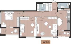 3-к квартира, строящийся дом, 91м2, 9/10 этаж