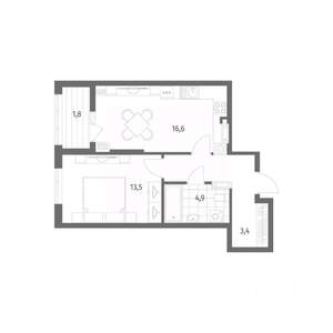 1-к квартира, строящийся дом, 46м2, 7/8 этаж