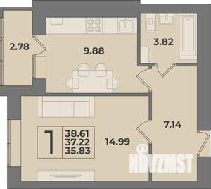 1-к квартира, вторичка, 39м2, 1/9 этаж