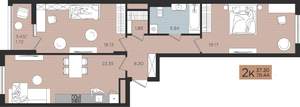 2-к квартира, строящийся дом, 78м2, 7/10 этаж