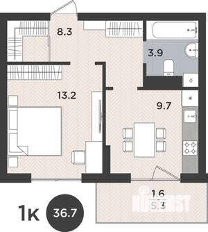 1-к квартира, вторичка, 37м2, 8/9 этаж