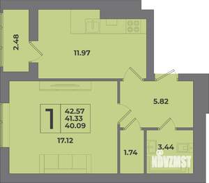1-к квартира, вторичка, 43м2, 1/8 этаж
