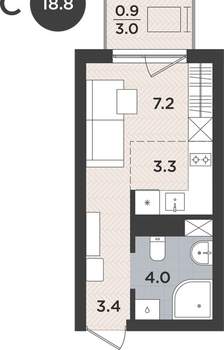 1-к квартира, вторичка, 19м2, 4/9 этаж