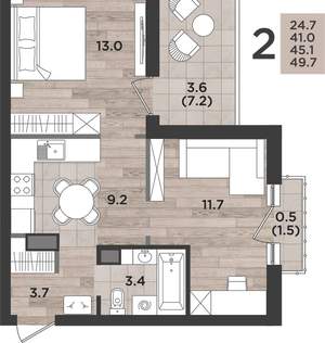 2-к квартира, вторичка, 45м2, 2/14 этаж