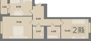 2-к квартира, вторичка, 60м2, 3/9 этаж