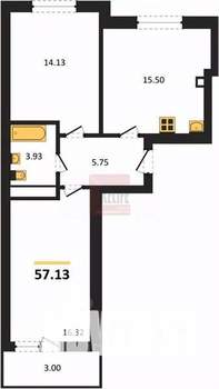 2-к квартира, вторичка, 57м2, 7/9 этаж