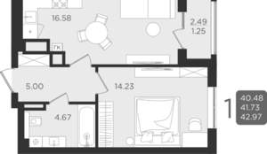 Студия квартира, вторичка, 42м2, 1/9 этаж