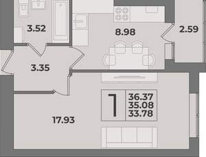 1-к квартира, вторичка, 36м2, 2/9 этаж