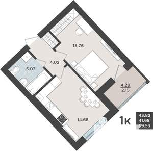 1-к квартира, строящийся дом, 42м2, 5/10 этаж