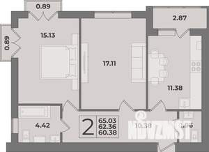 2-к квартира, строящийся дом, 63м2, 4/9 этаж