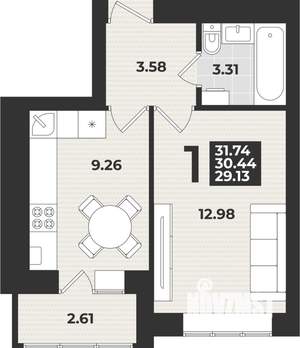 1-к квартира, вторичка, 32м2, 2/9 этаж