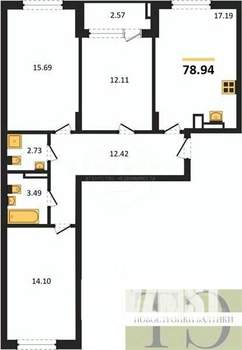 3-к квартира, вторичка, 79м2, 1/9 этаж