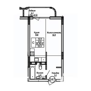 Студия квартира, вторичка, 34м2, 5/9 этаж