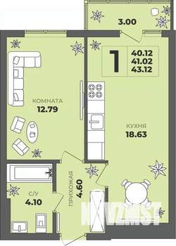 1-к квартира, строящийся дом, 41м2, 5/8 этаж