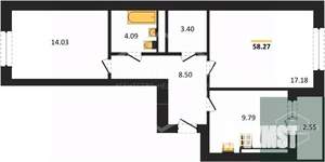 2-к квартира, вторичка, 58м2, 2/9 этаж
