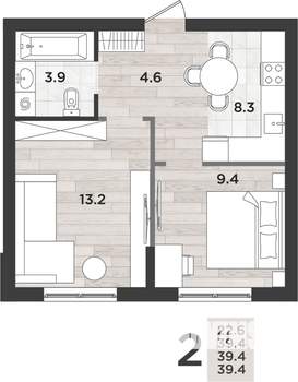 2-к квартира, вторичка, 39м2, 1/14 этаж