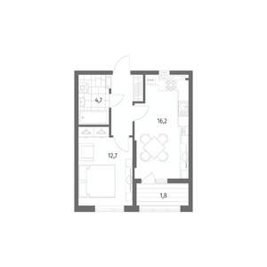 1-к квартира, строящийся дом, 40м2, 6/8 этаж