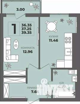 1-к квартира, строящийся дом, 37м2, 6/8 этаж