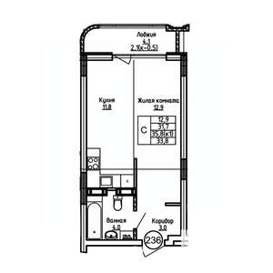 Студия квартира, вторичка, 34м2, 4/9 этаж